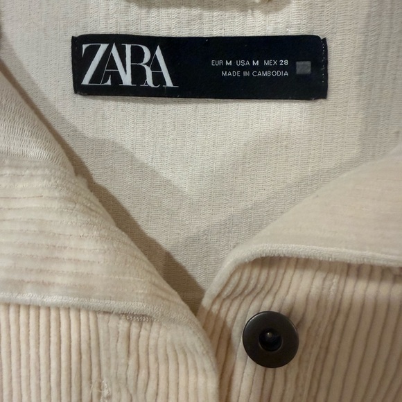 Zara Beige Corduroy Shacket Button Front Frayed Hem Size M - Picture 2 of 5